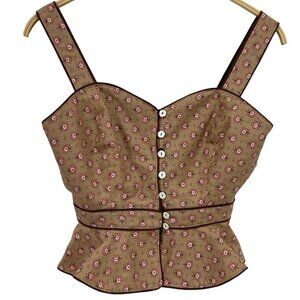 NWOT Vintage Floral Small Peplum Top Cotton Calico Sweetheart Corset Fawn Mauve